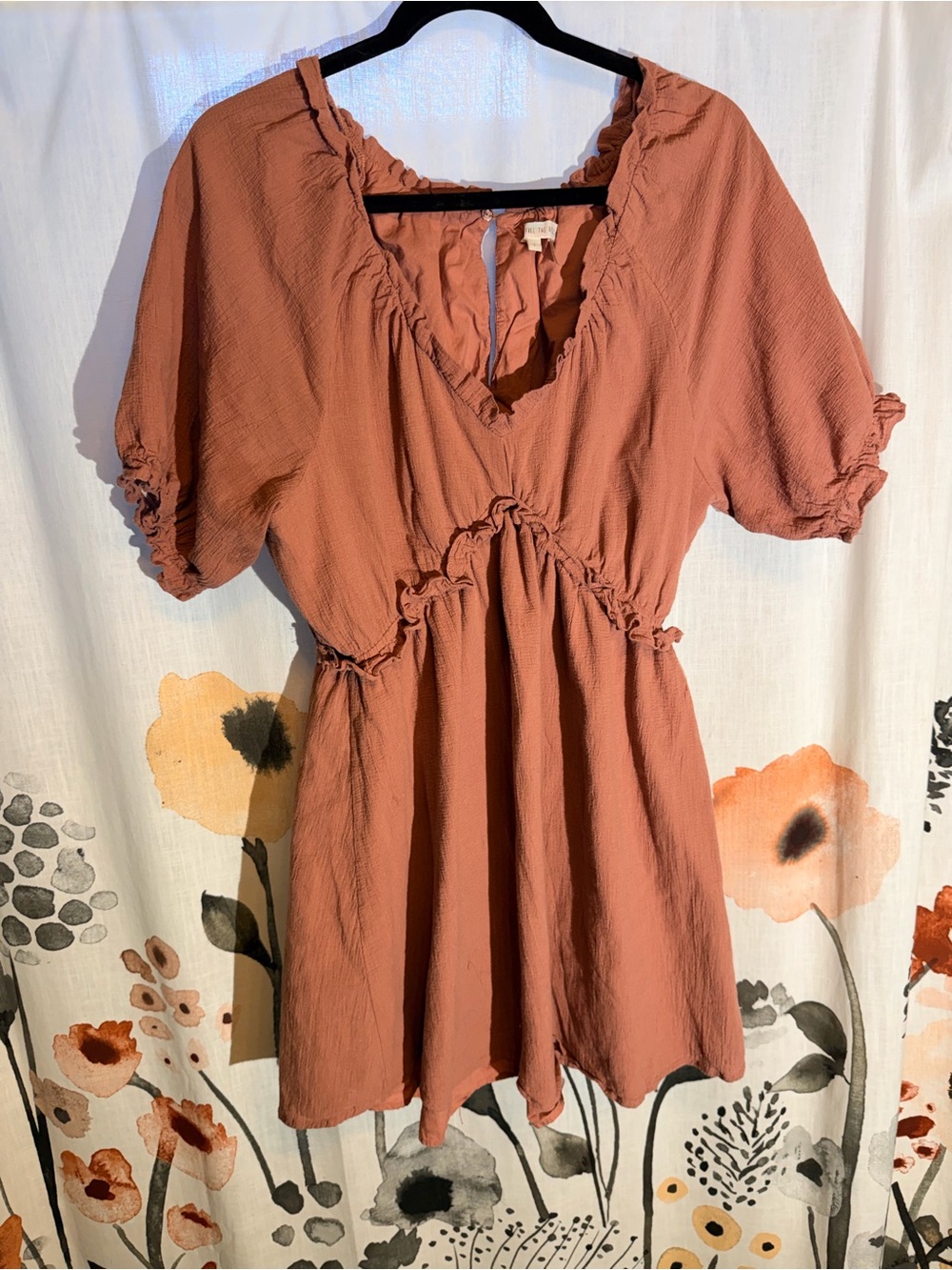 Free The Roses Rust Ruffle Mini Dress – Women’s Size Large - Picture 5 of 12